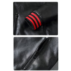 Men's Three Bars Hooded Leather Coat