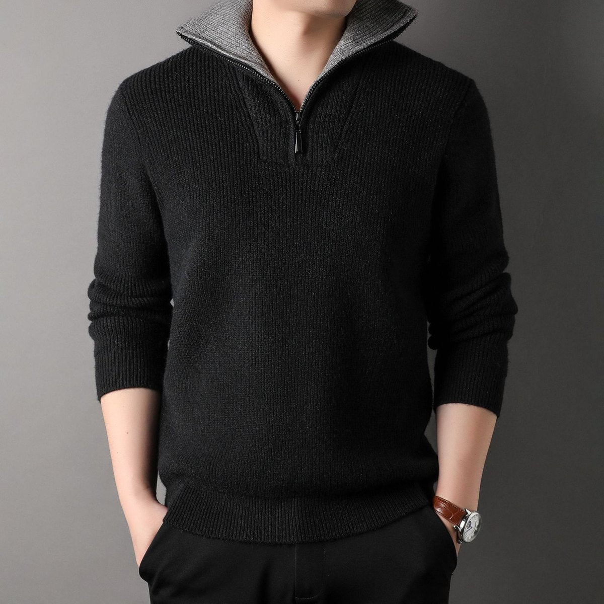 Men's Twisted Jacquard Lapel Sweater Cardigan