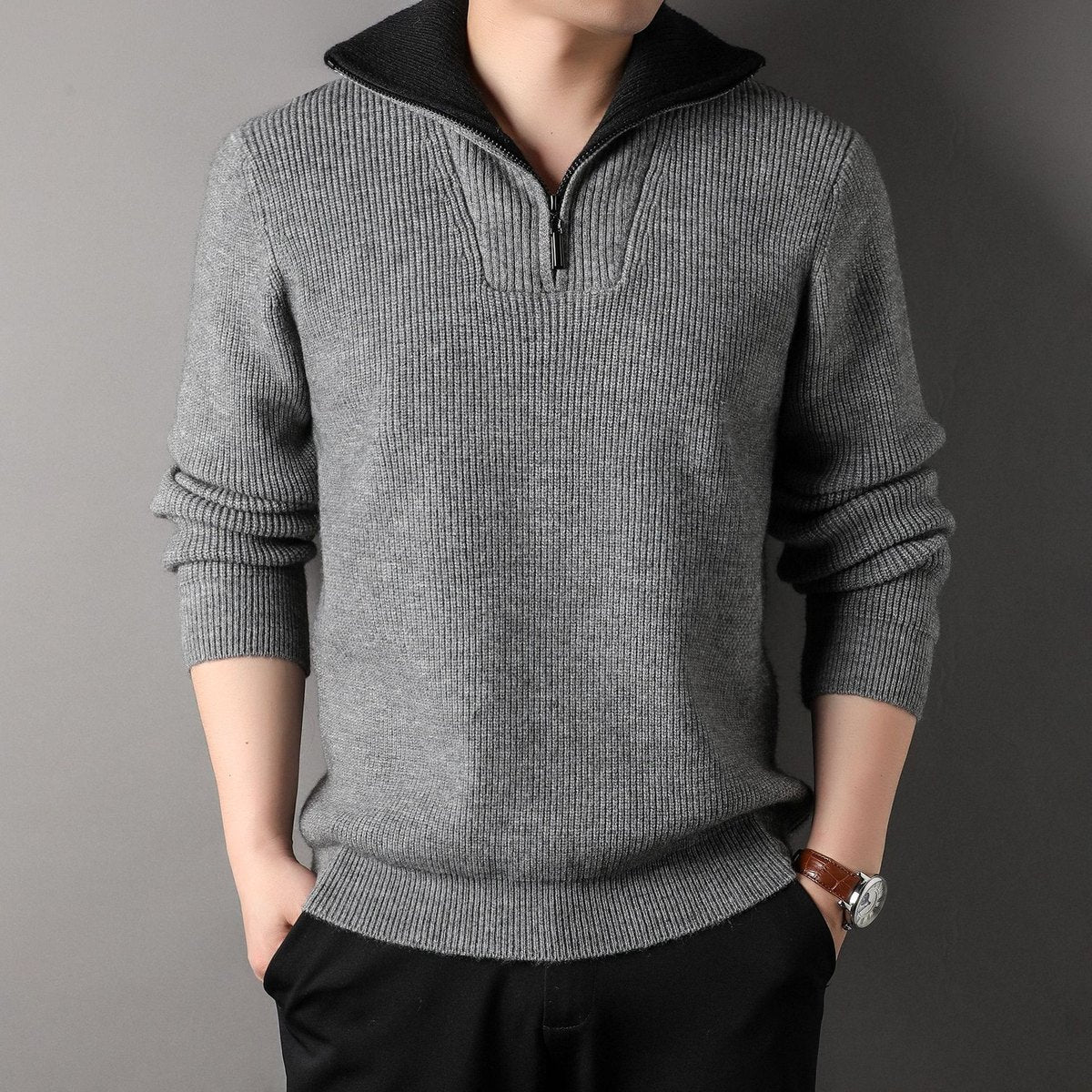 Men's Twisted Jacquard Lapel Sweater Cardigan