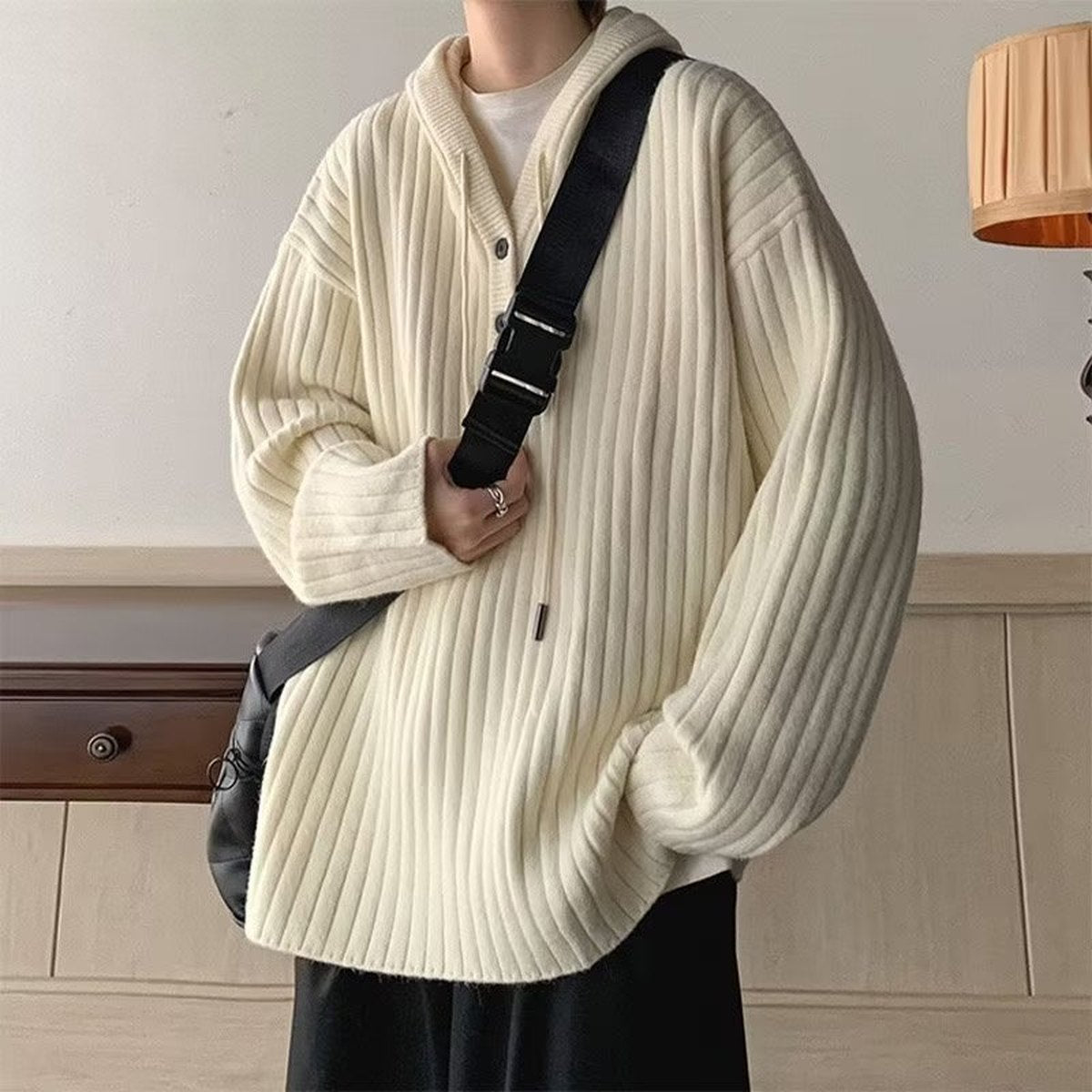 Men's Waffle Cardigan Knitted Sweater