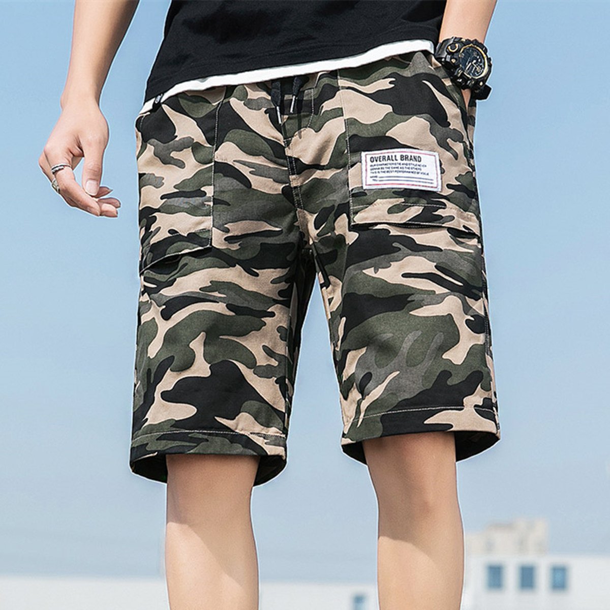 Men's Washed Overalls Camouflage Shorts