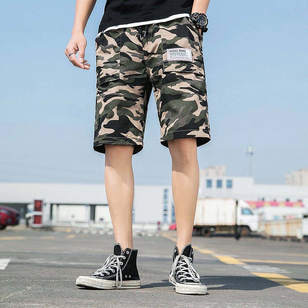 Men's Washed Overalls Camouflage Shorts