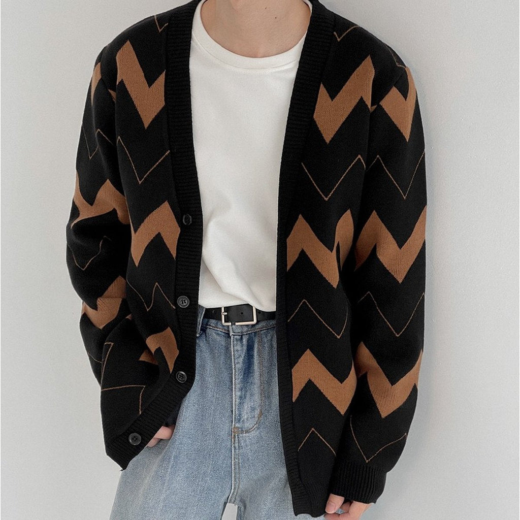 Men's Wave Pattern Cardigan Sweater