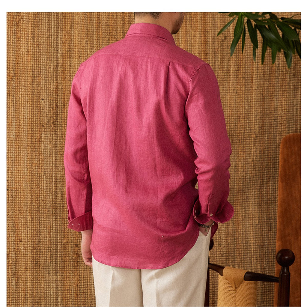 Men's White Linen Italian Long Sleeve Casual Shirt