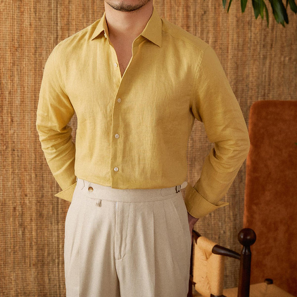 Men's White Linen Italian Long Sleeve Casual Shirt