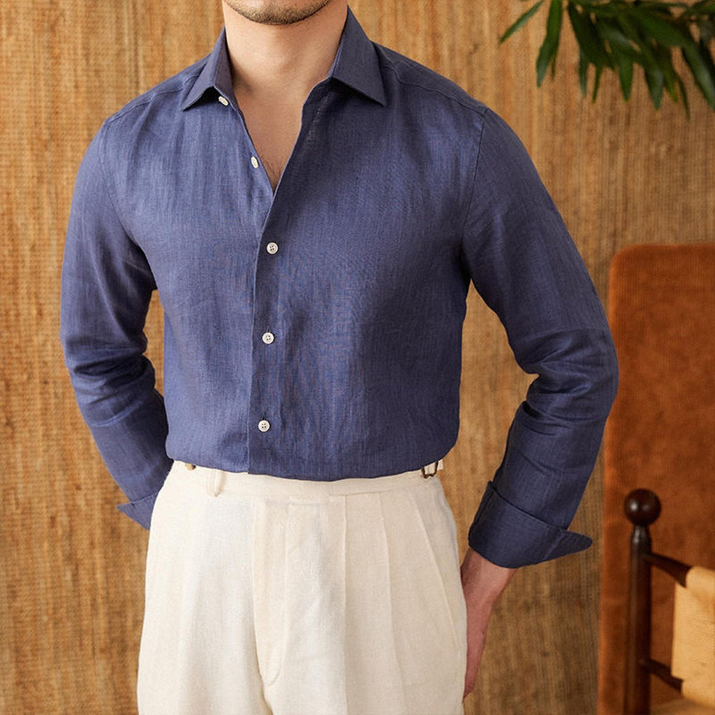 Men's White Linen Italian Long Sleeve Casual Shirt