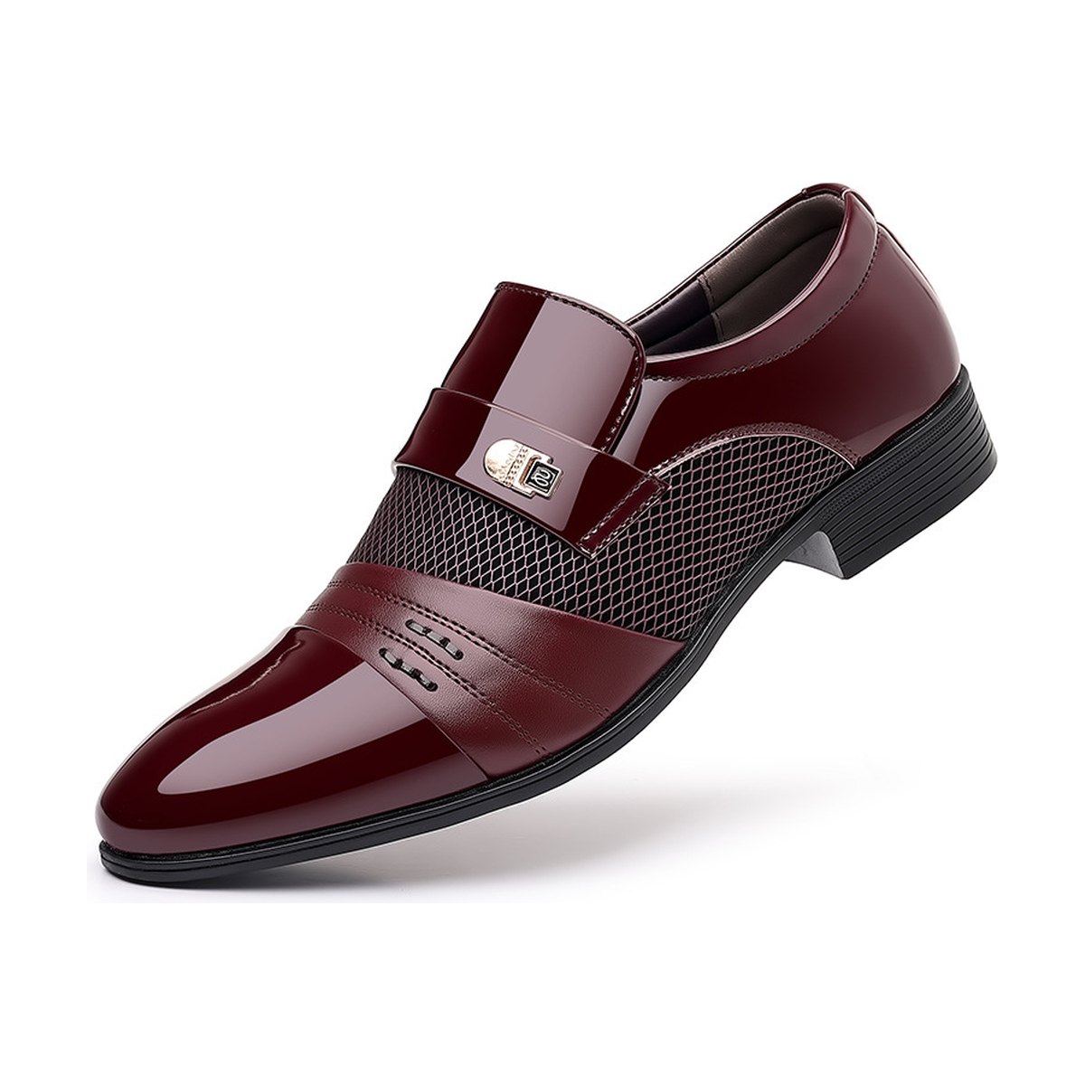 Men's Wine Red Patchwork Leather Shoes