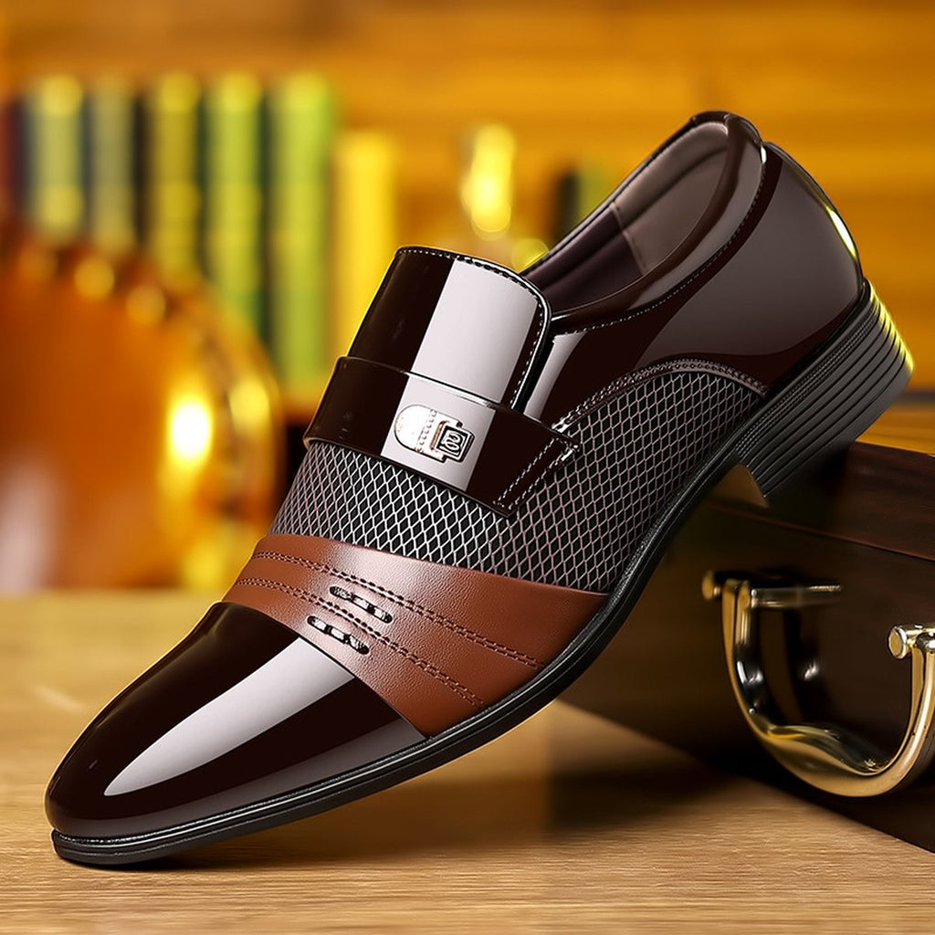 Men's Wine Red Patchwork Leather Shoes