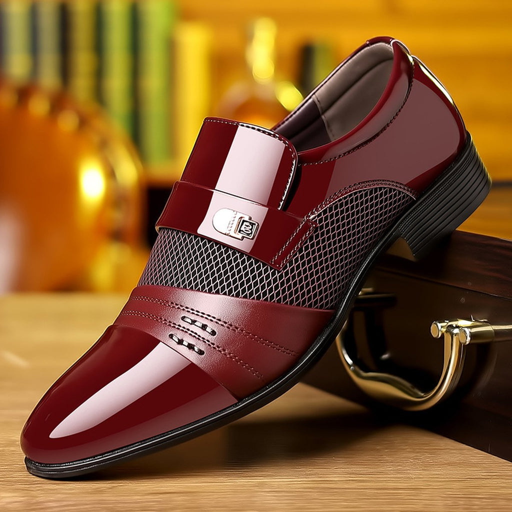 Men's Wine Red Patchwork Leather Shoes