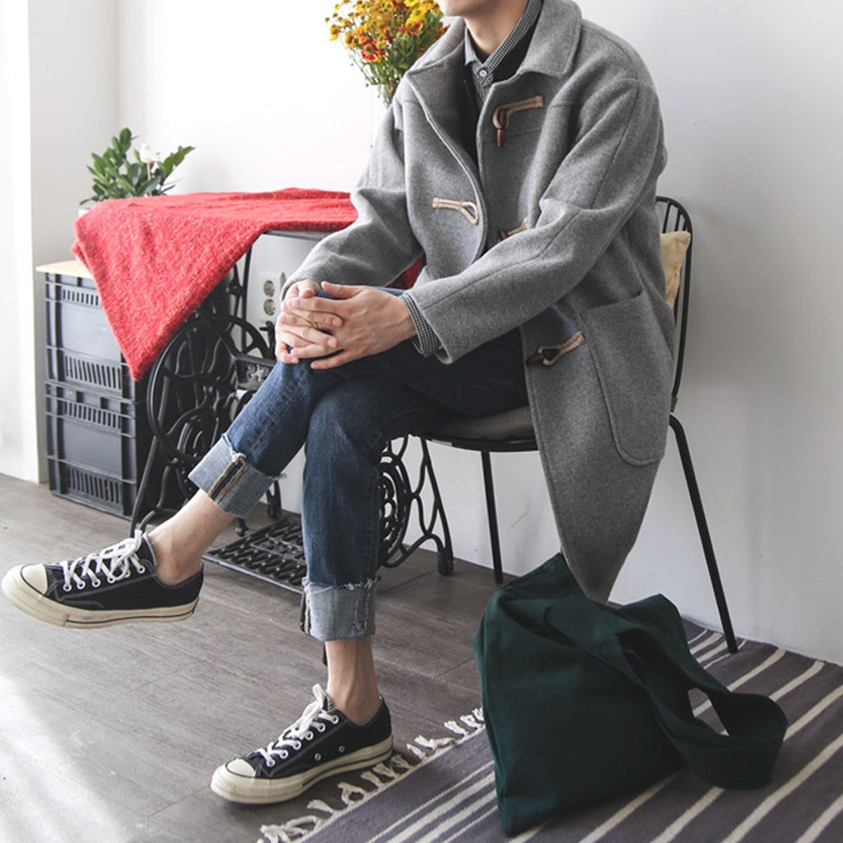 Men's Wool Windbreaker Loose Coat Young