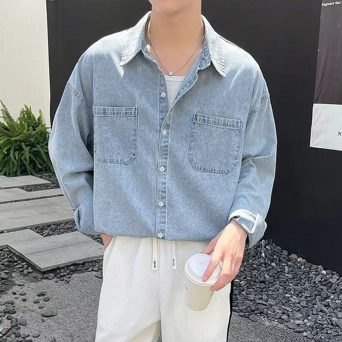 Men's Workwear Light Blue Denim Shirt Jacket