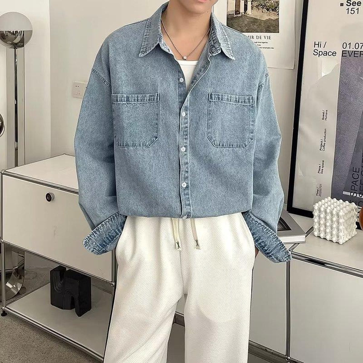 Men's Workwear Light Blue Denim Shirt Jacket