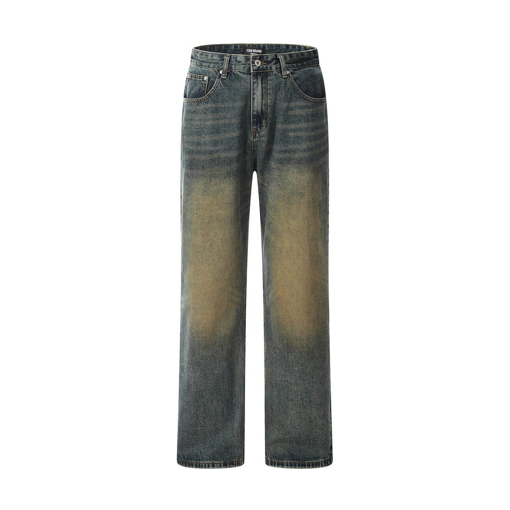 Men's Yellow Denim Straight-leg Trousers