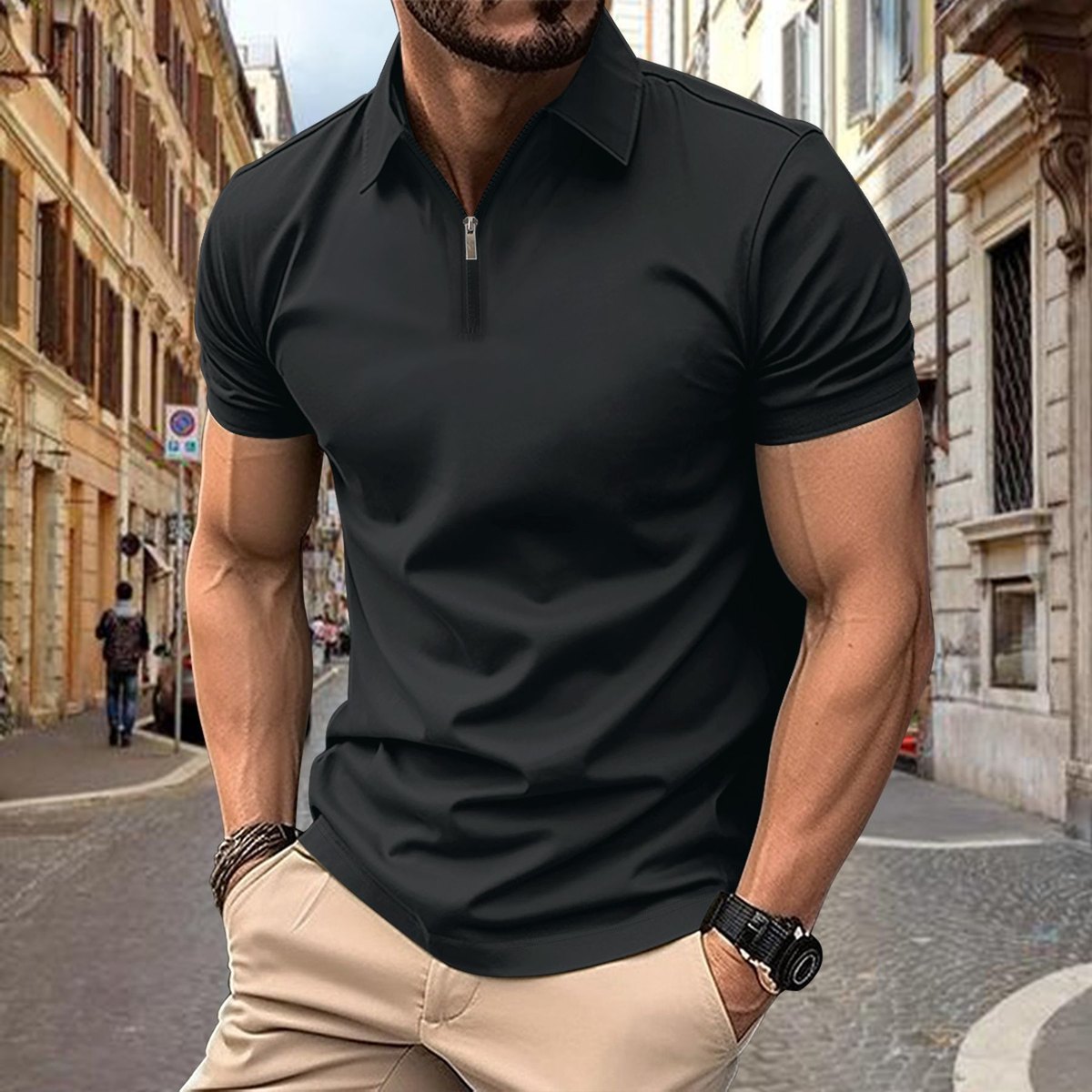 Men's Zipper Lapel Top Polo Shirt