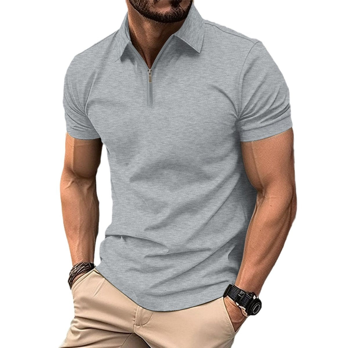 Men's Zipper Lapel Top Polo Shirt