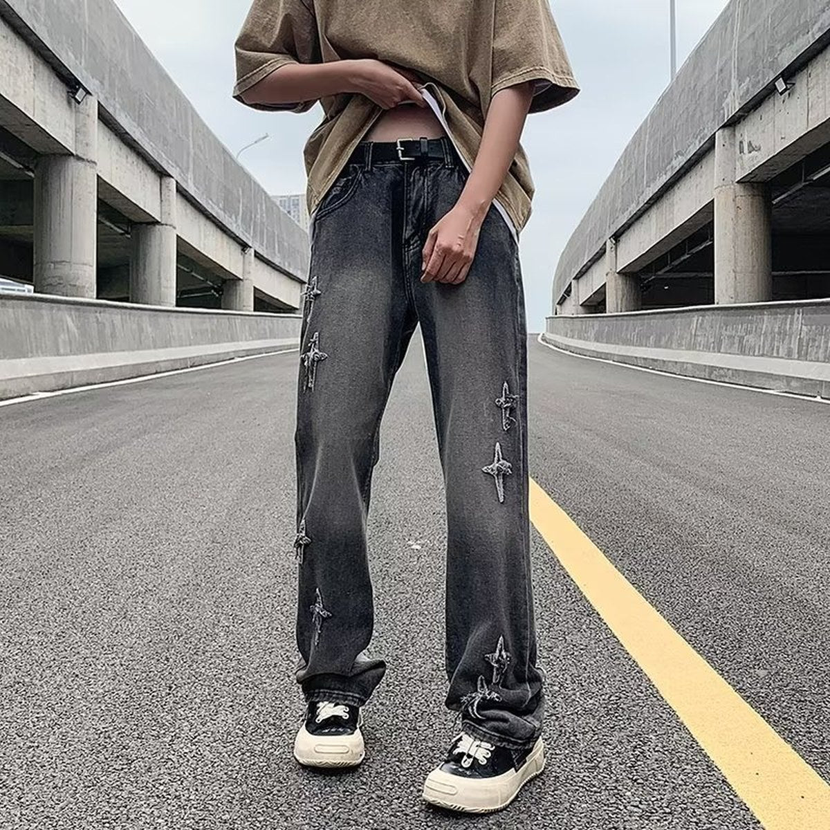 Men's Zipper Loose Denim Trousers