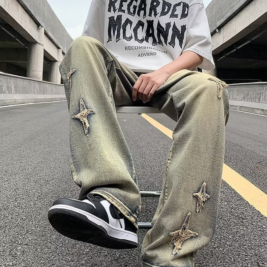 Men's Zipper Loose Denim Trousers