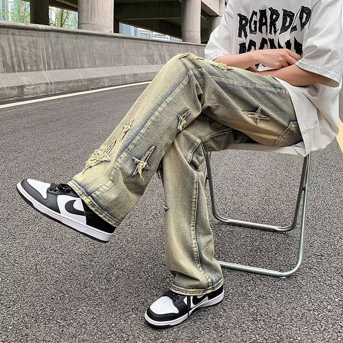Men's Zipper Loose Denim Trousers