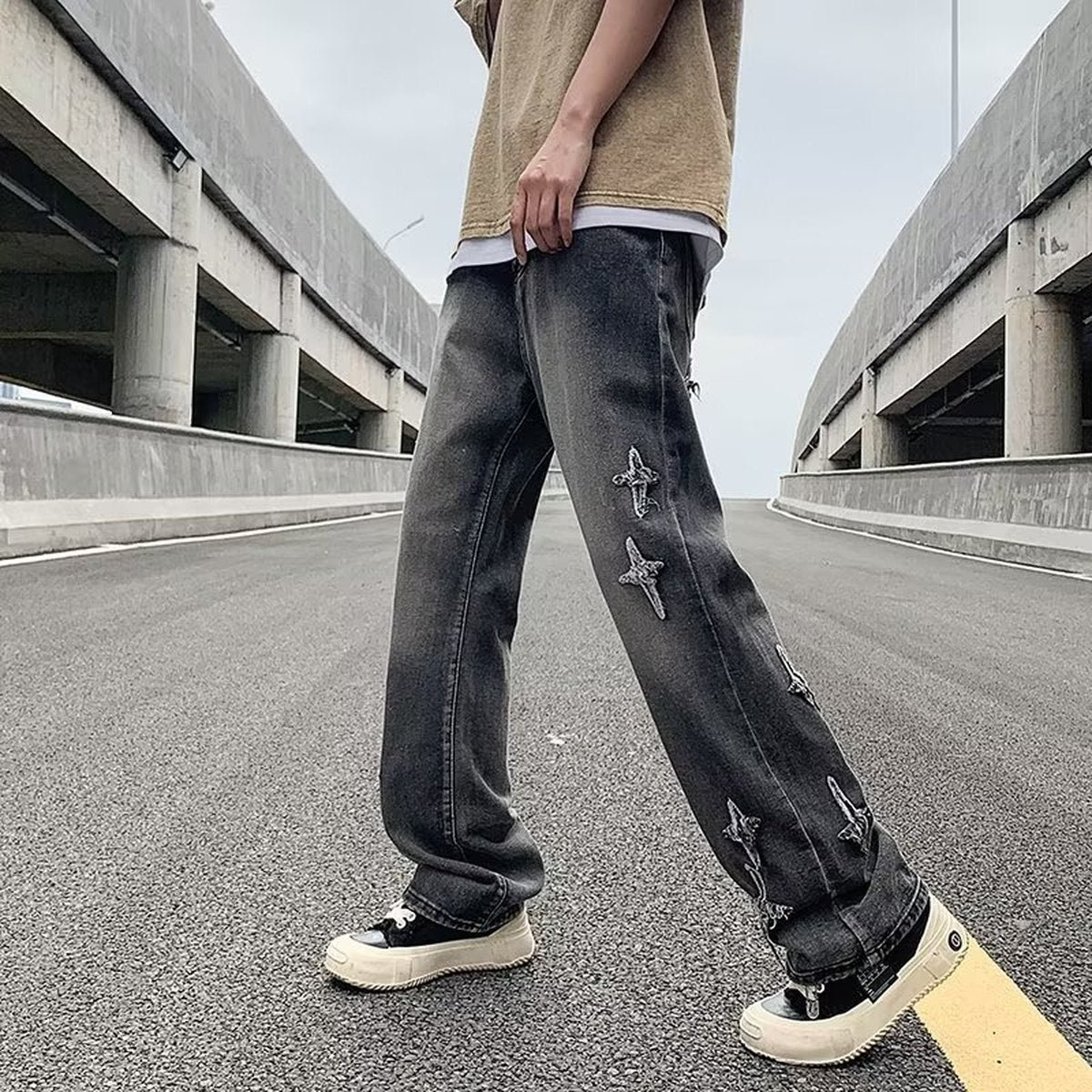 Men's Zipper Loose Denim Trousers