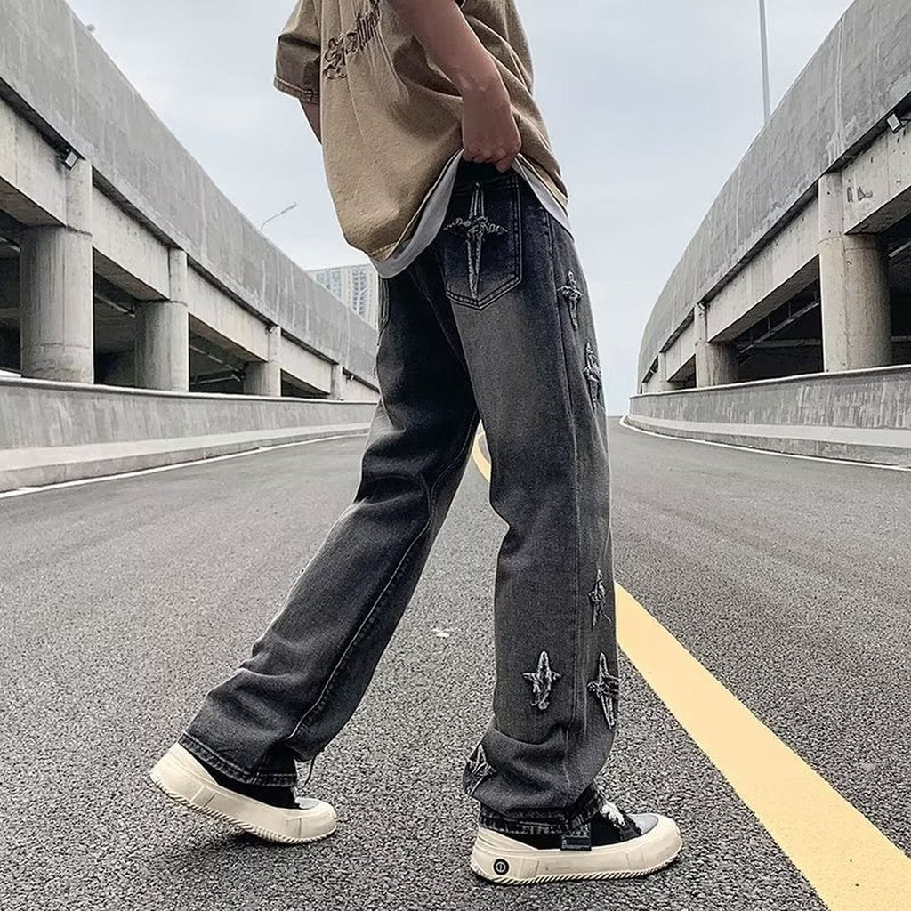Men's Zipper Loose Denim Trousers