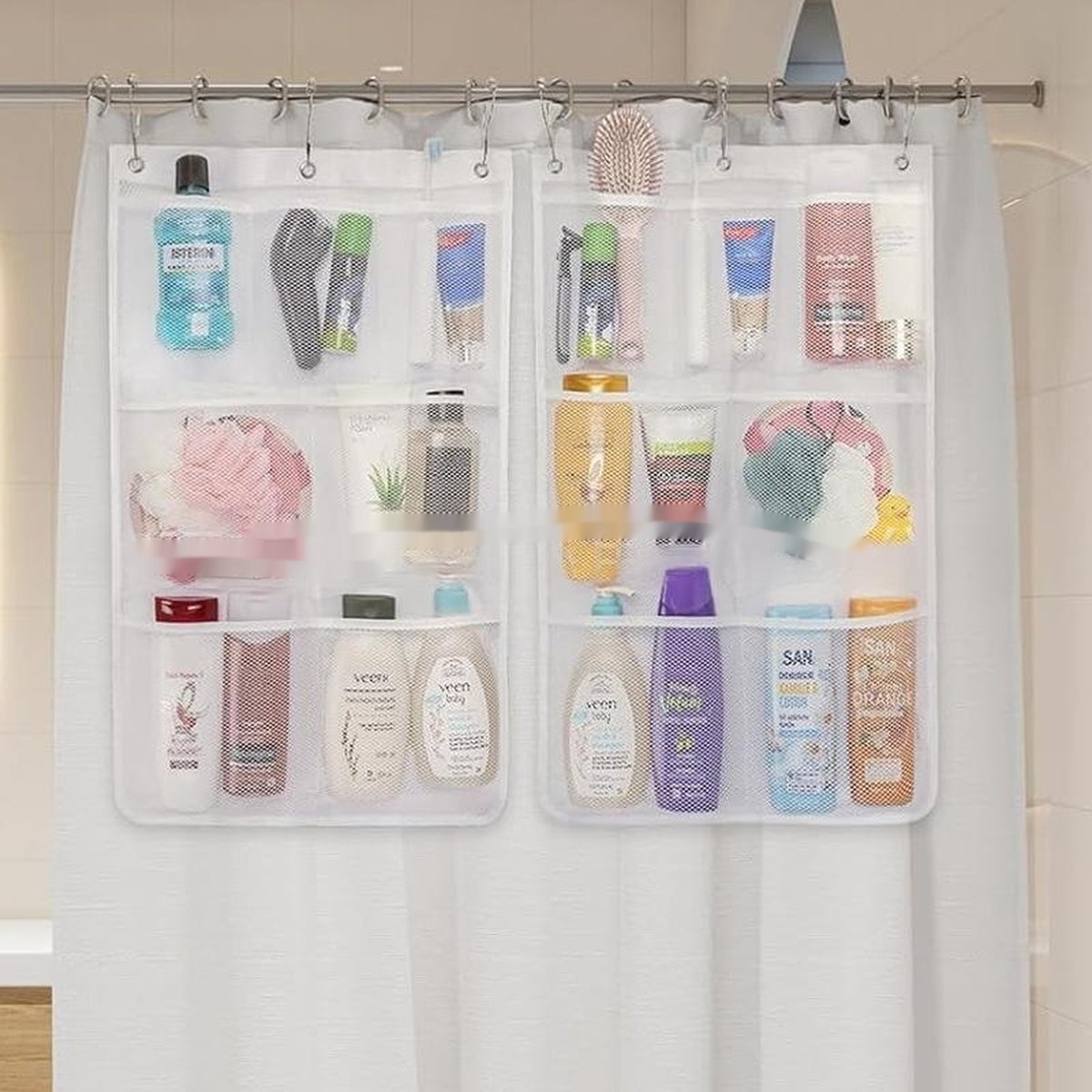 Mesh Shower Caddy Portable 7-pocket Storage Bag