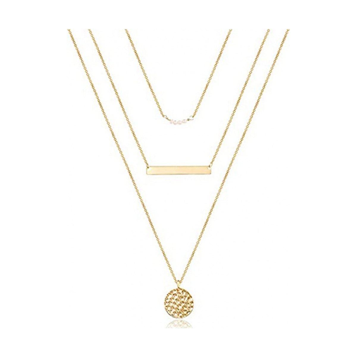 Multi Layered Metal Pearl Necklace