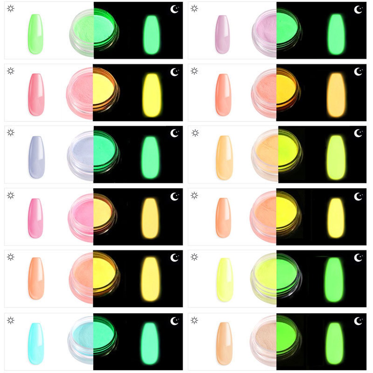 Nail Art Luminous Powder 12 Color Phosphor