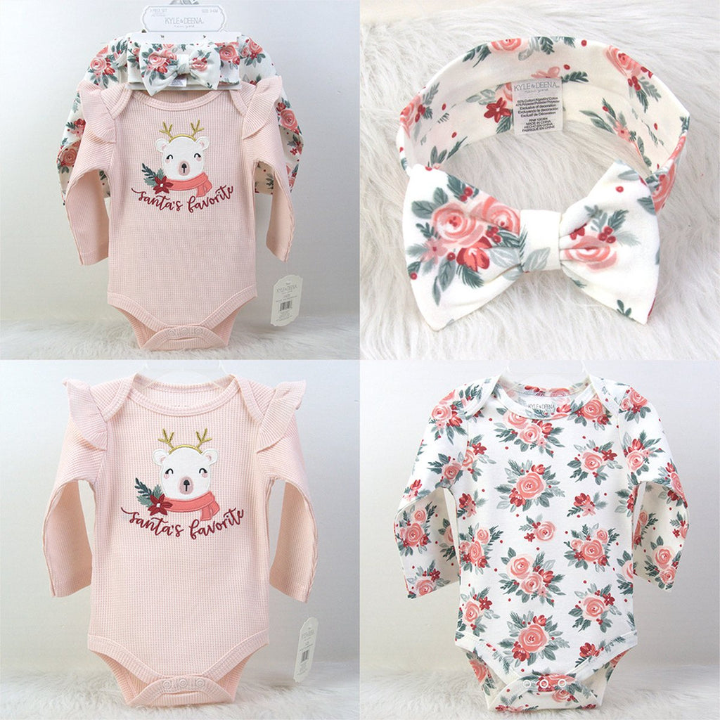 Newborn Baby Long Sleeve Bodysuit Hat Headband