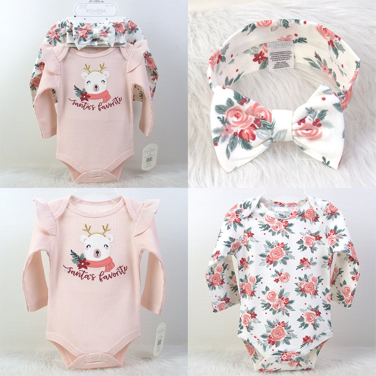 Newborn Baby Long Sleeve Bodysuit Hat Headband
