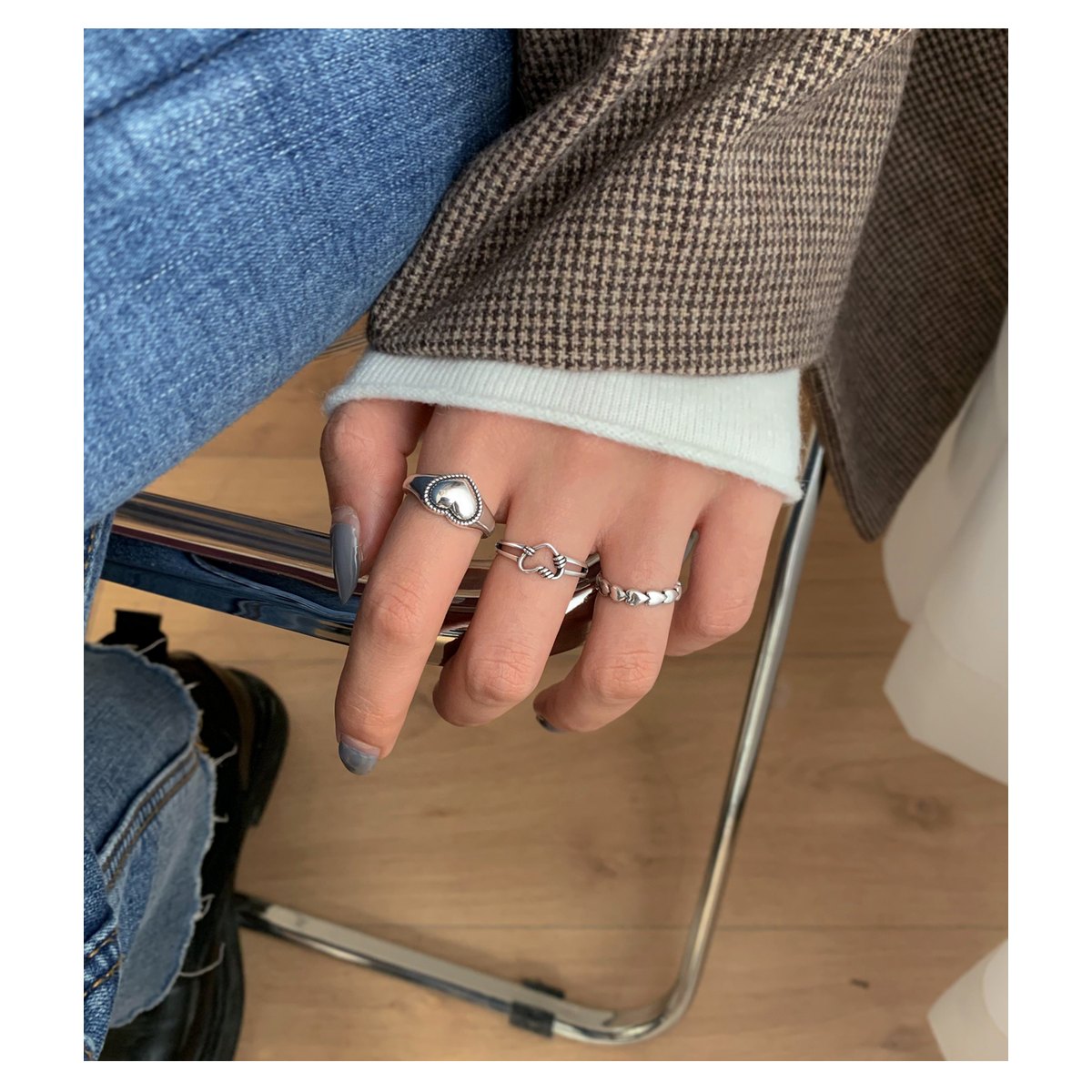 Open S925 Silver Love Hollow Out Ring