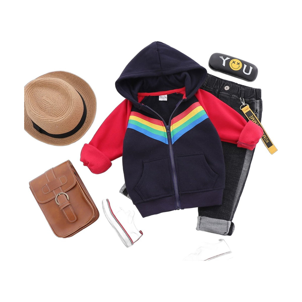 Print Rainbow Zipper Hoodie Sweatshirt