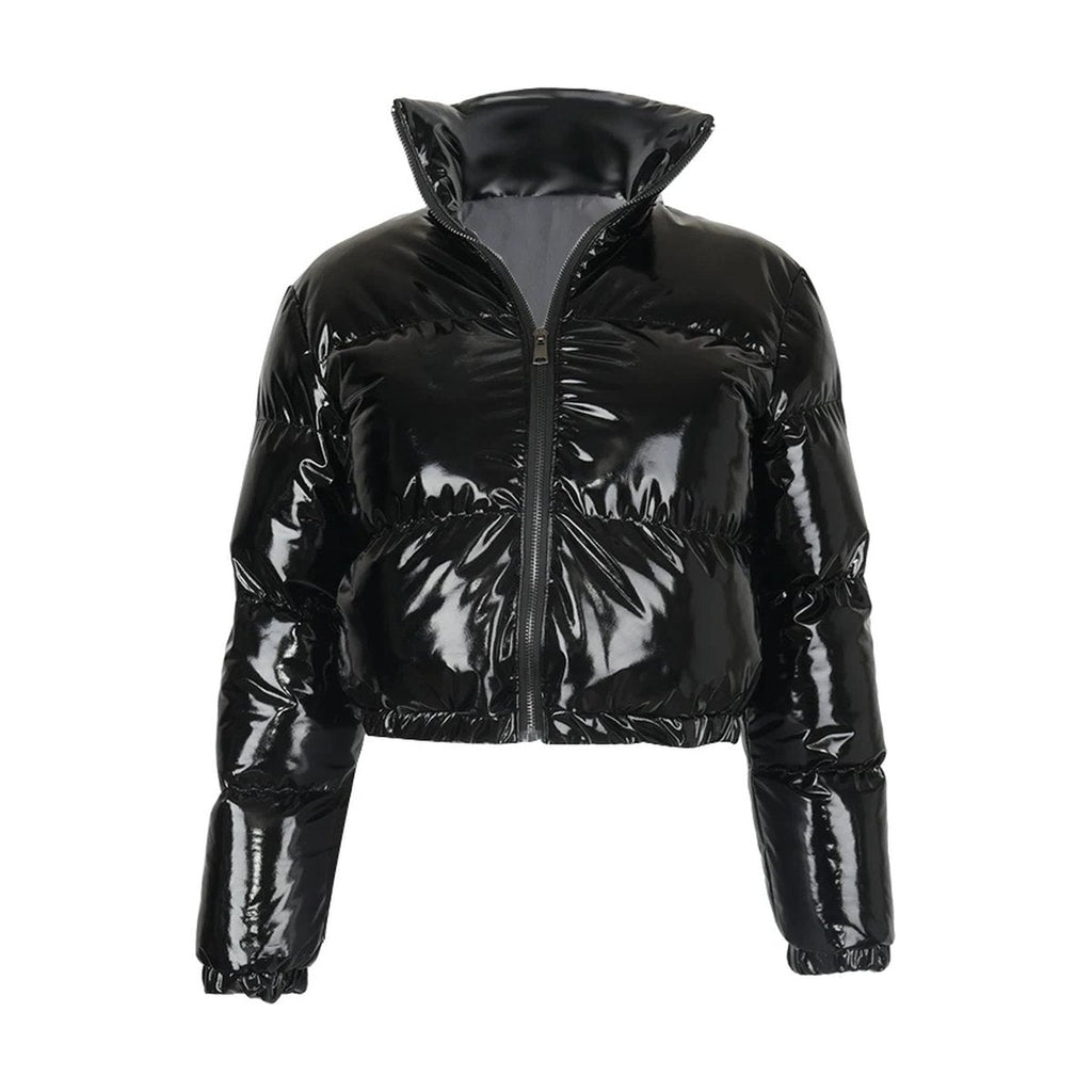 Faux Leather Bubble Puffer Jacket