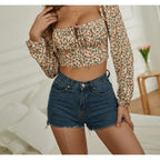 Floral Square Collar Blouse