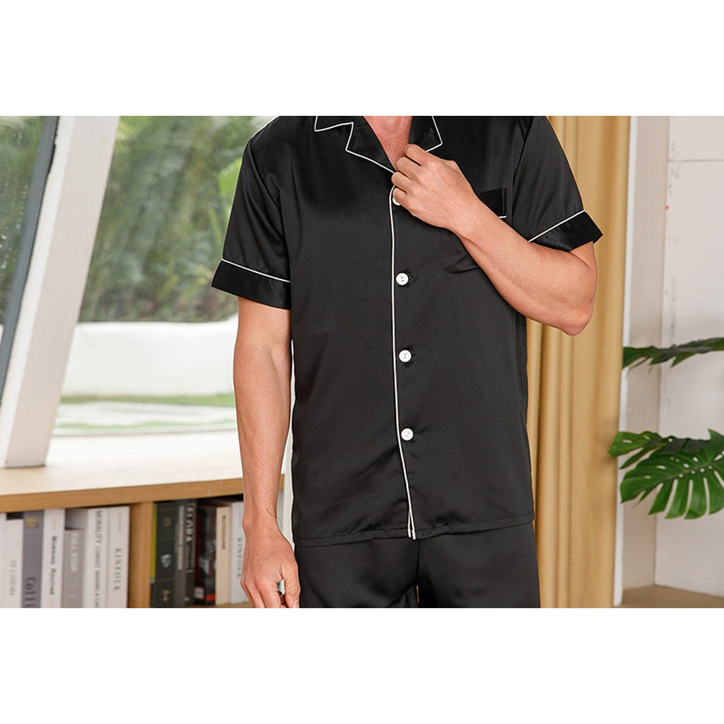 Men's Ice Silk Pajamas Solid Color Polo Collar