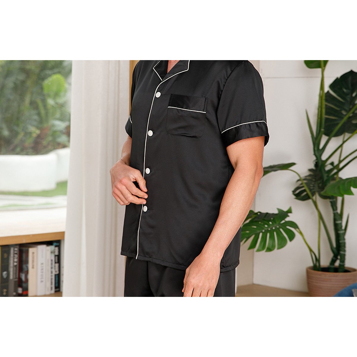 Men's Ice Silk Pajamas Solid Color Polo Collar