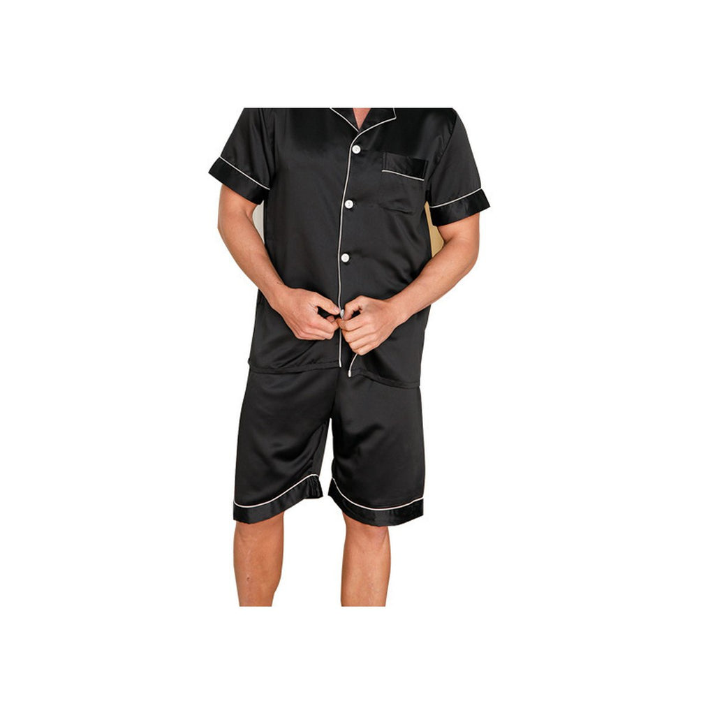 Men's Ice Silk Pajamas Solid Color Polo Collar