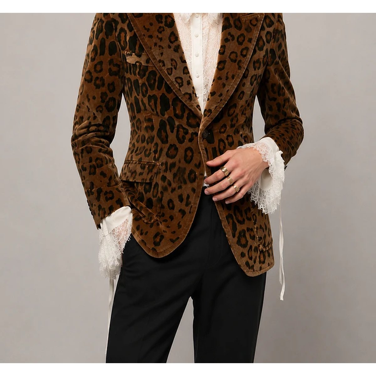 Men's Leopard Print Velvet Blazer