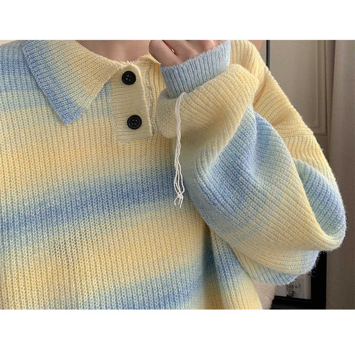 Men's Salt Color Striped Turtleneck Sweater