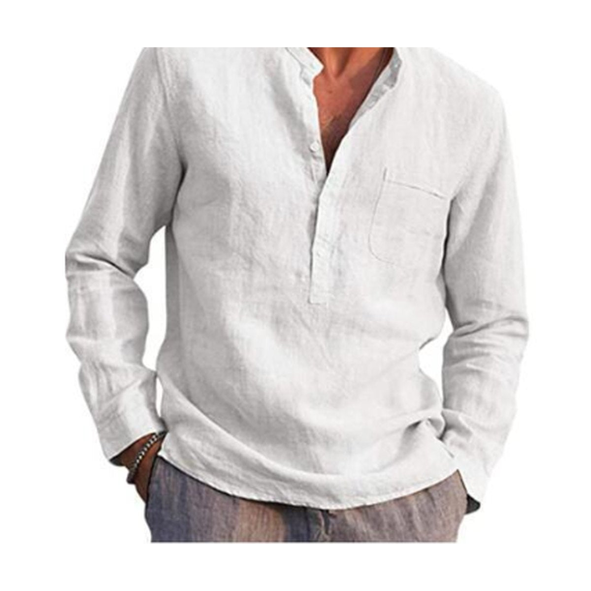 Men's Vintage White Shirt Button Linen Shirts