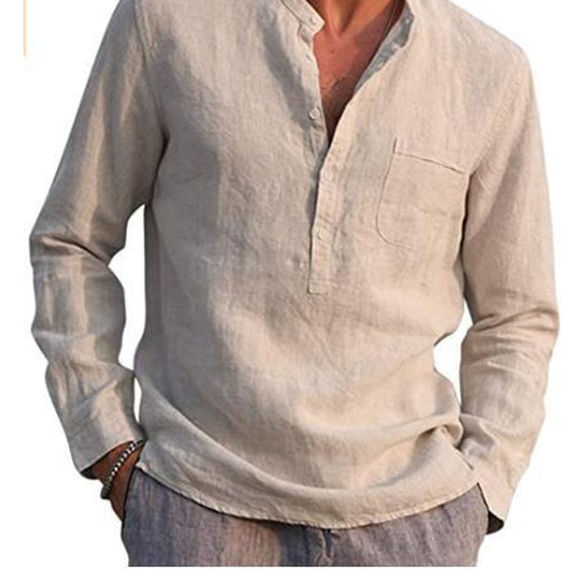 Men's Vintage White Shirt Button Linen Shirts