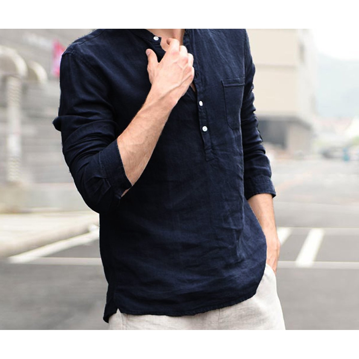 Men's Vintage White Shirt Button Linen Shirts