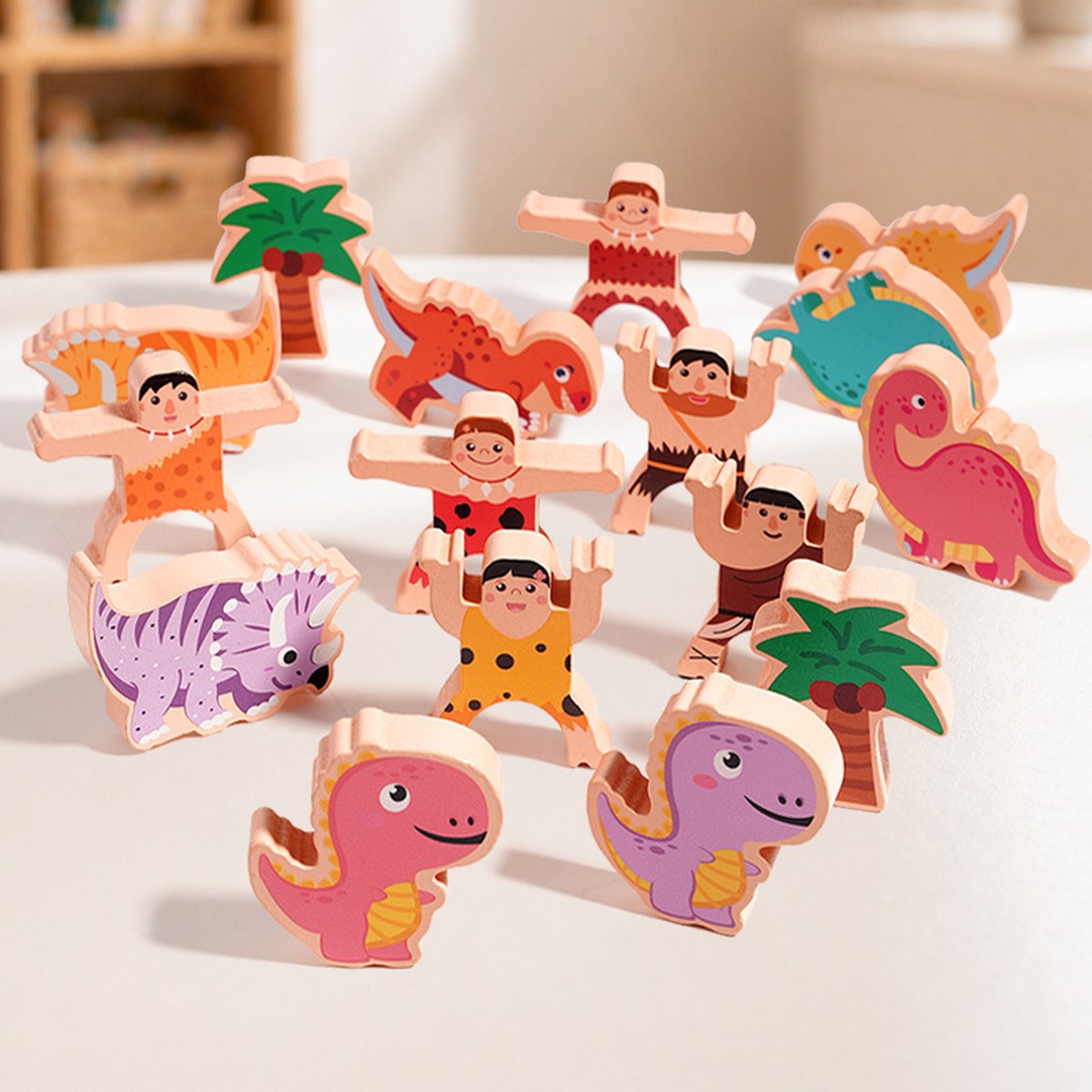 Primitive Man Dinosaur Balance Block Stacking Game