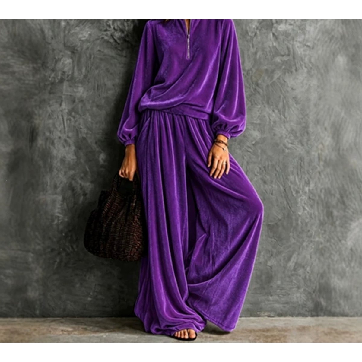 Women's Anno Velvet Casual Loose Zipper Long Sleeve