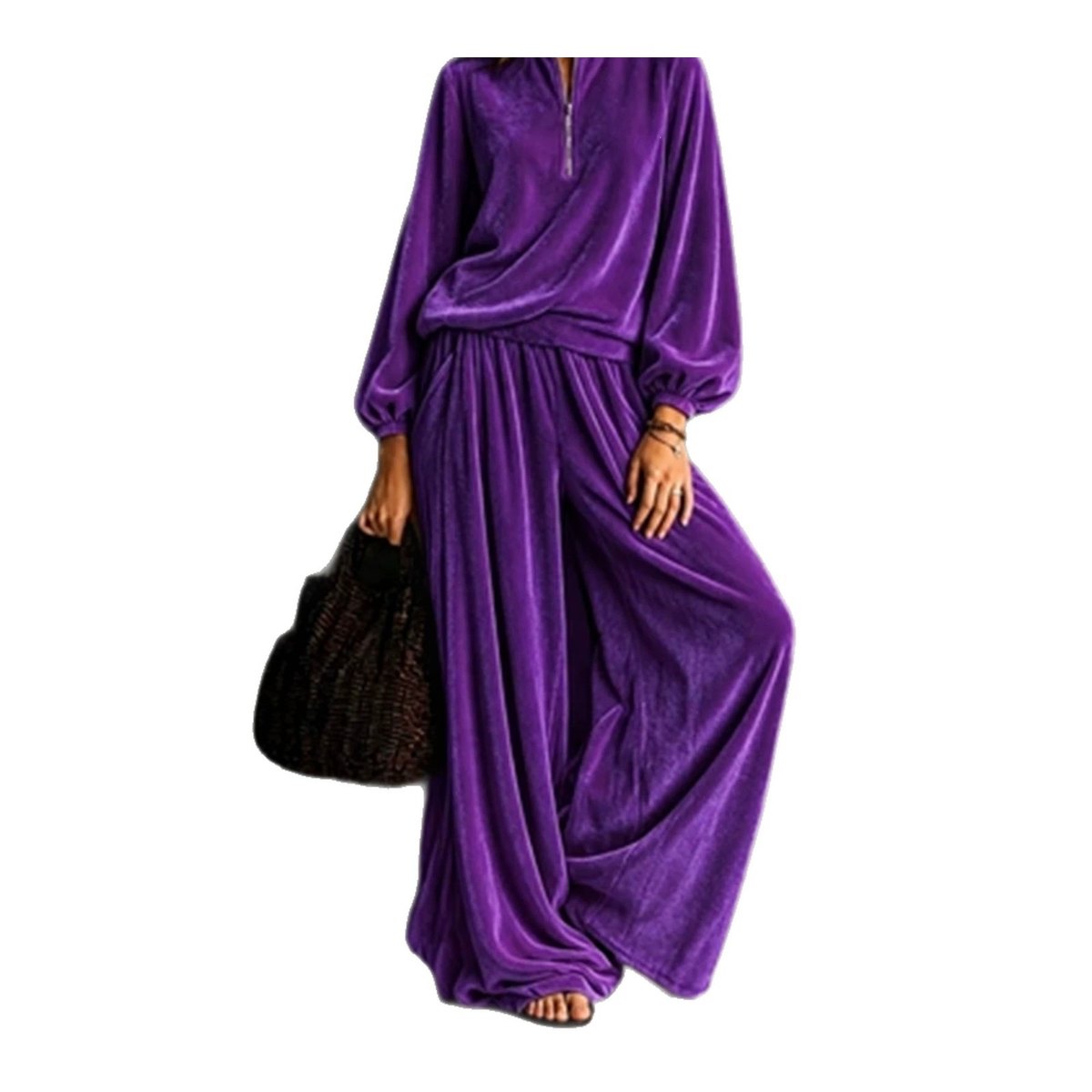 Women's Anno Velvet Casual Loose Zipper Long Sleeve