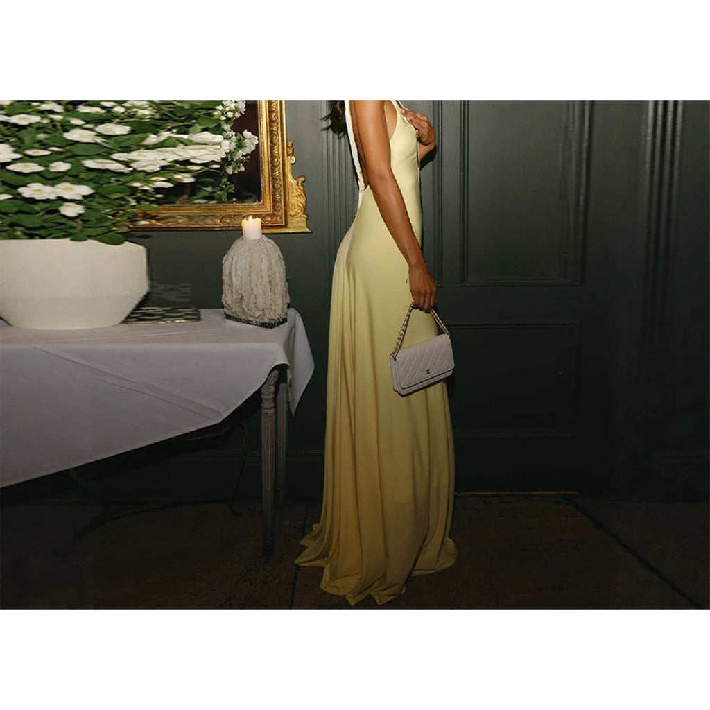 Women's Backless V-neck Satin Maxi Dress