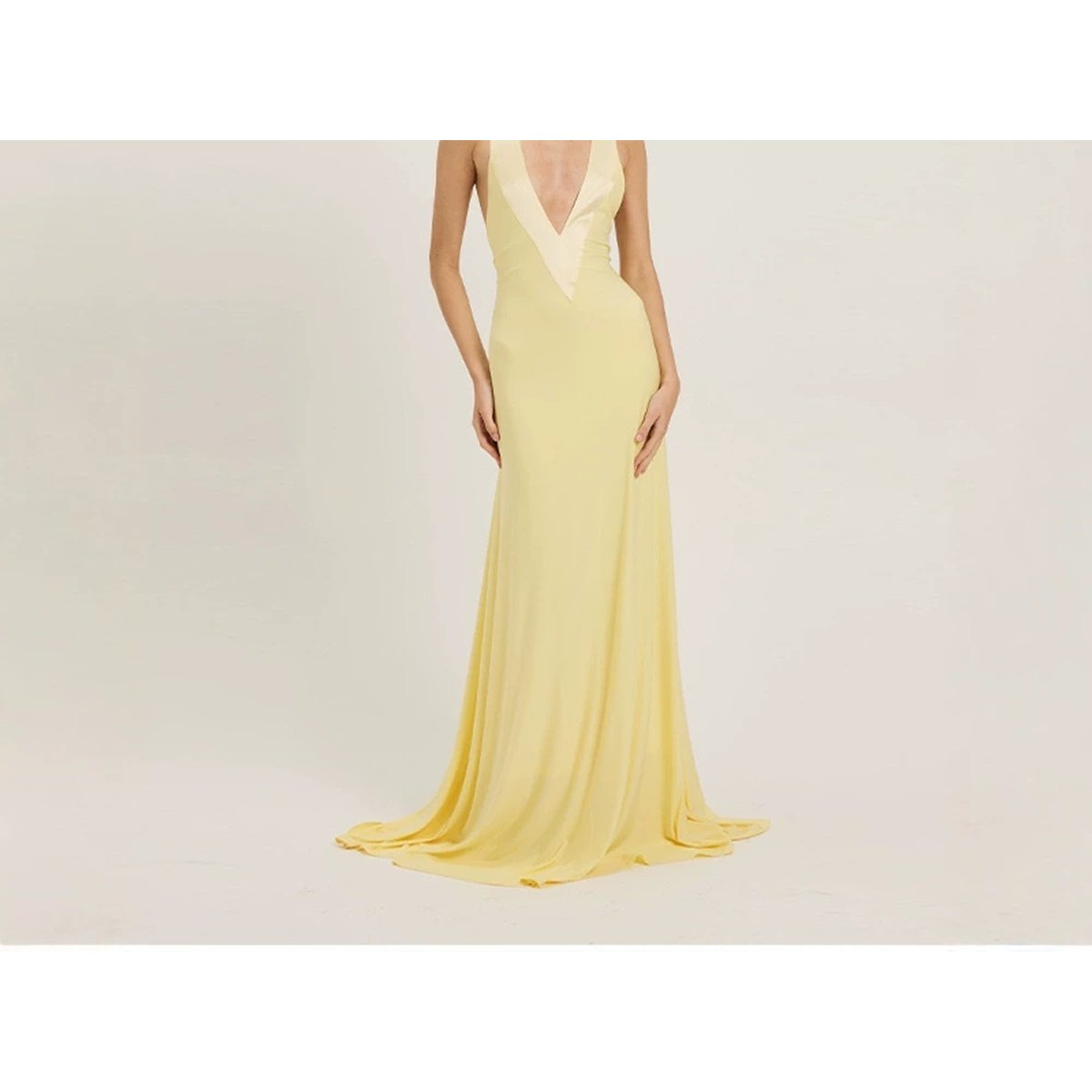 Women's Backless V-neck Satin Maxi Dress