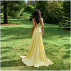 Women's Backless V-neck Satin Maxi Dress