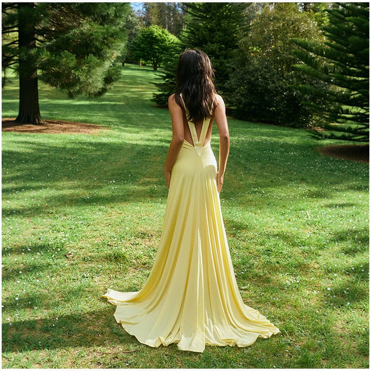 Women's Backless V-neck Satin Maxi Dress