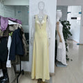 Women's Backless V-neck Satin Maxi Dress