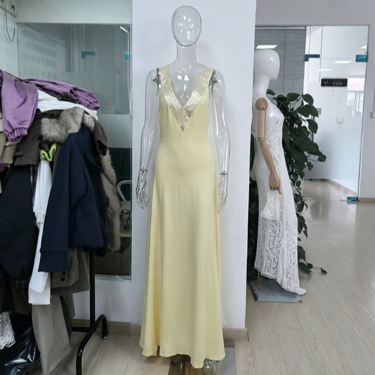 Women's Backless V-neck Satin Maxi Dress